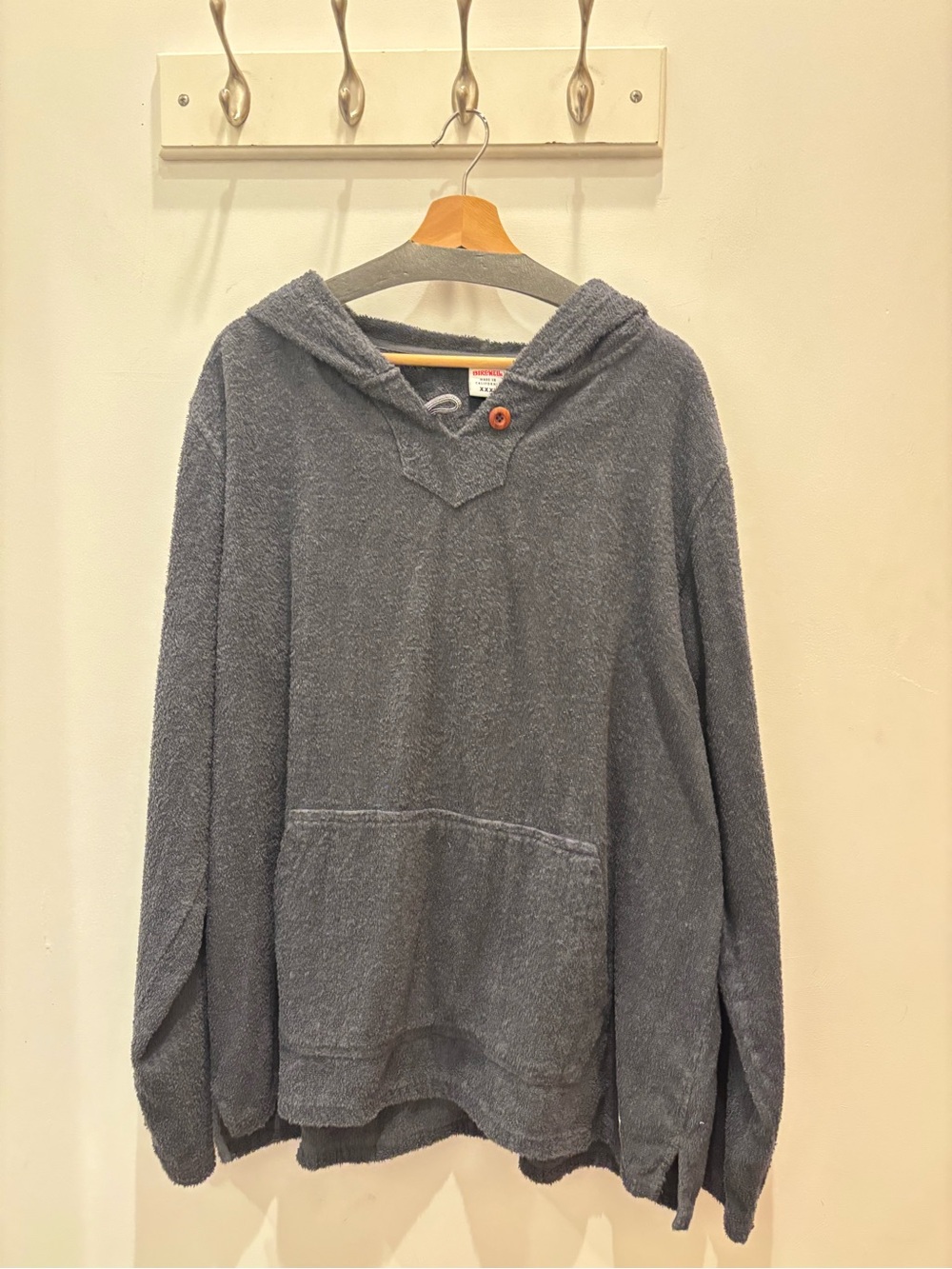 Birdwell Gray Terry Knit Hooded Pullover with Button Detail